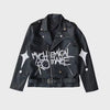 Black Leather Jacket with Hand-Painted My Chemical Romance Inspired Design Emo Punk Concert Outfit