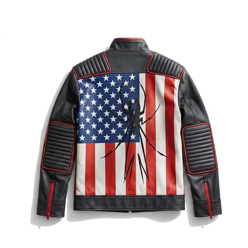 Hand Crafted Killjoy USA Spider Gerard My Romance Days MCR Party Poison Flag Black Leather Jacket