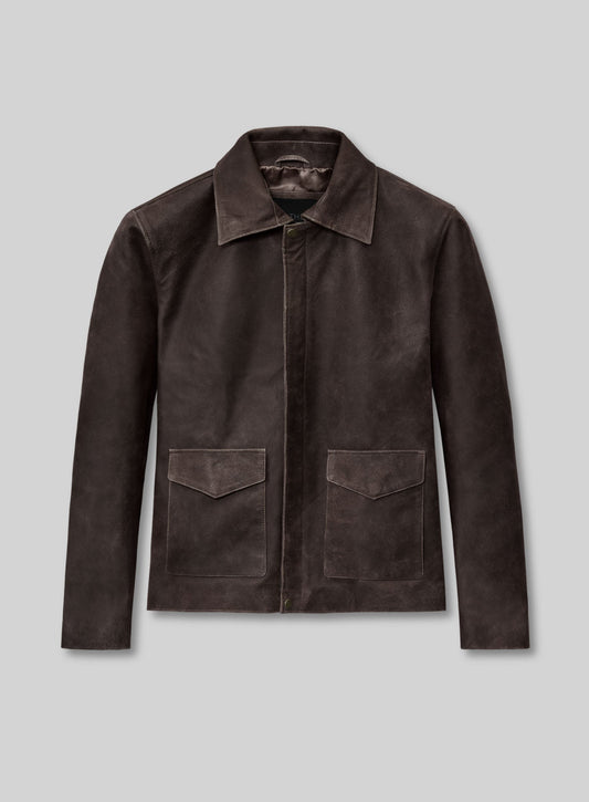 Indiana Jones Distressed Brown Leather Jacket – front view