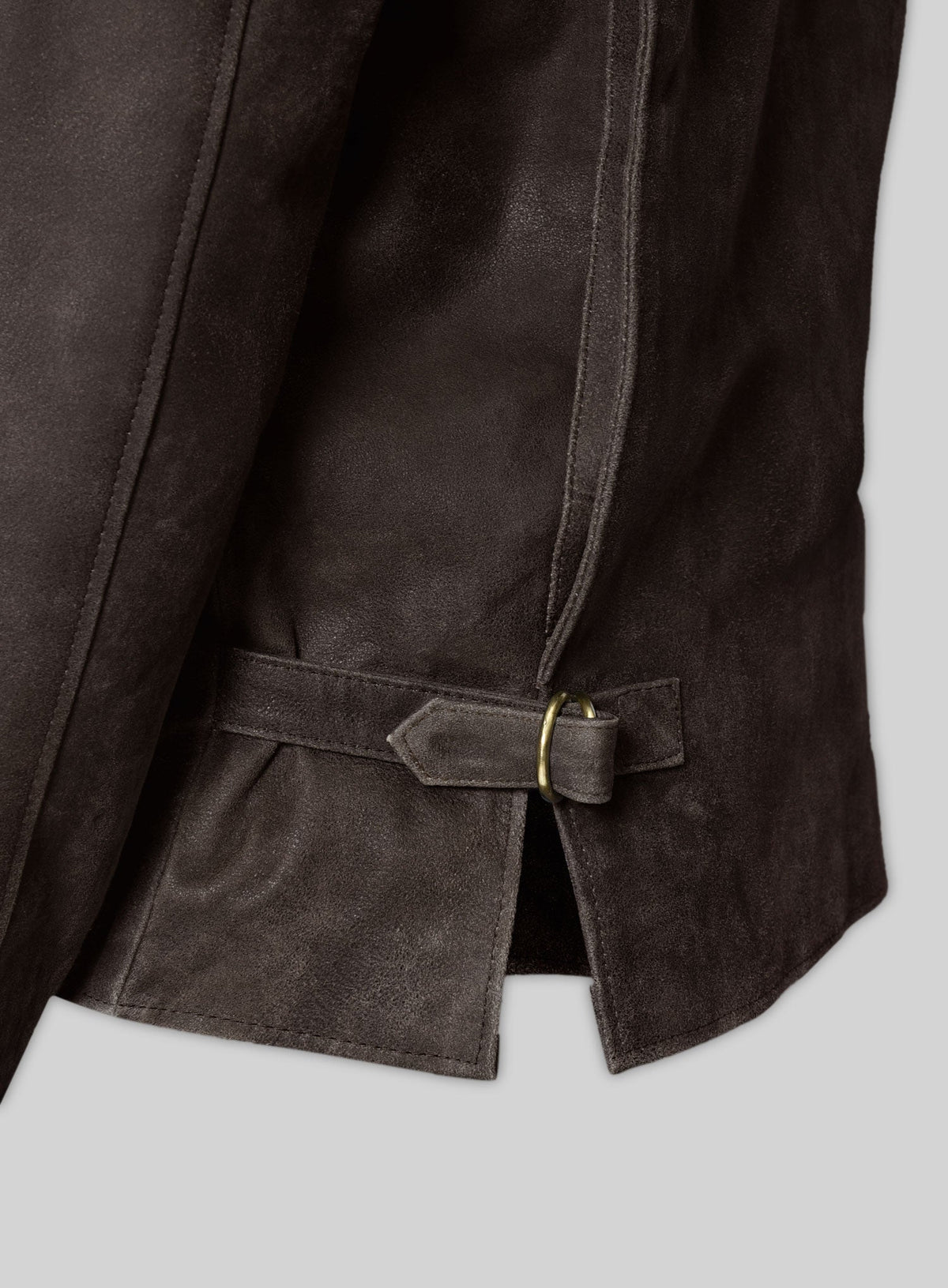 Indiana Jones Distressed Brown Leather Jacket – close-up detail of leather and stitching
