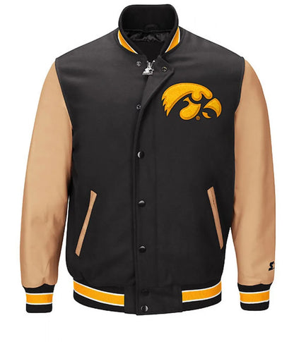 Iowa Hawkeyes Black and Brown Letterman Jacket