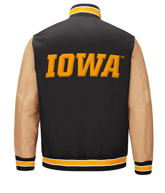 Iowa Hawkeyes Black and Brown Letterman Jacket