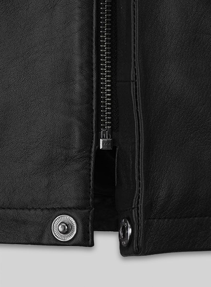 Jackie Chan The Spy Next Door Black Leather Jacket – close-up and worn views