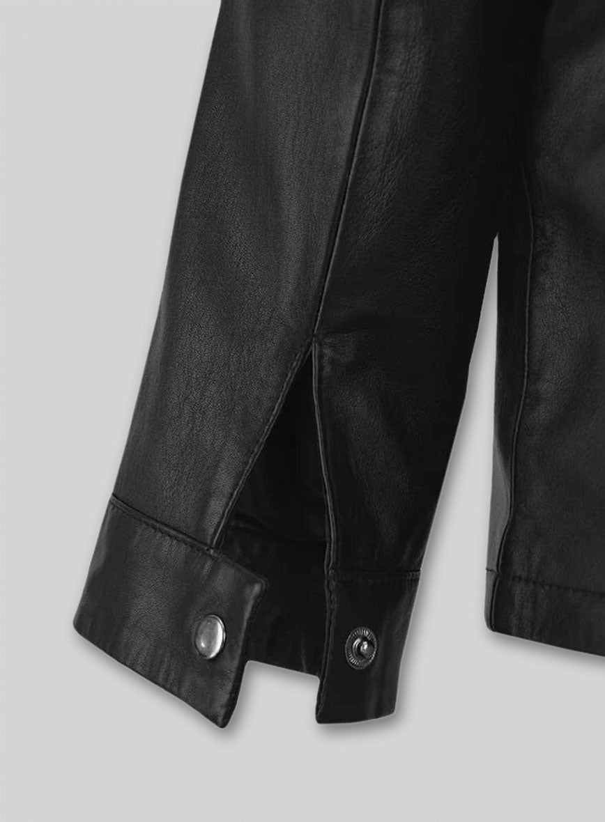 Jackie Chan The Spy Next Door Black Leather Jacket – close-up and worn views