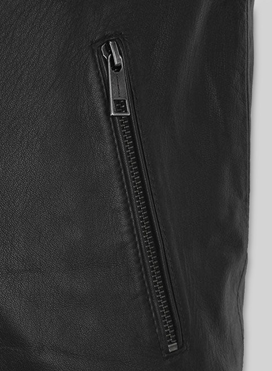 Jackie Chan The Spy Next Door Black Leather Jacket – close-up and worn views