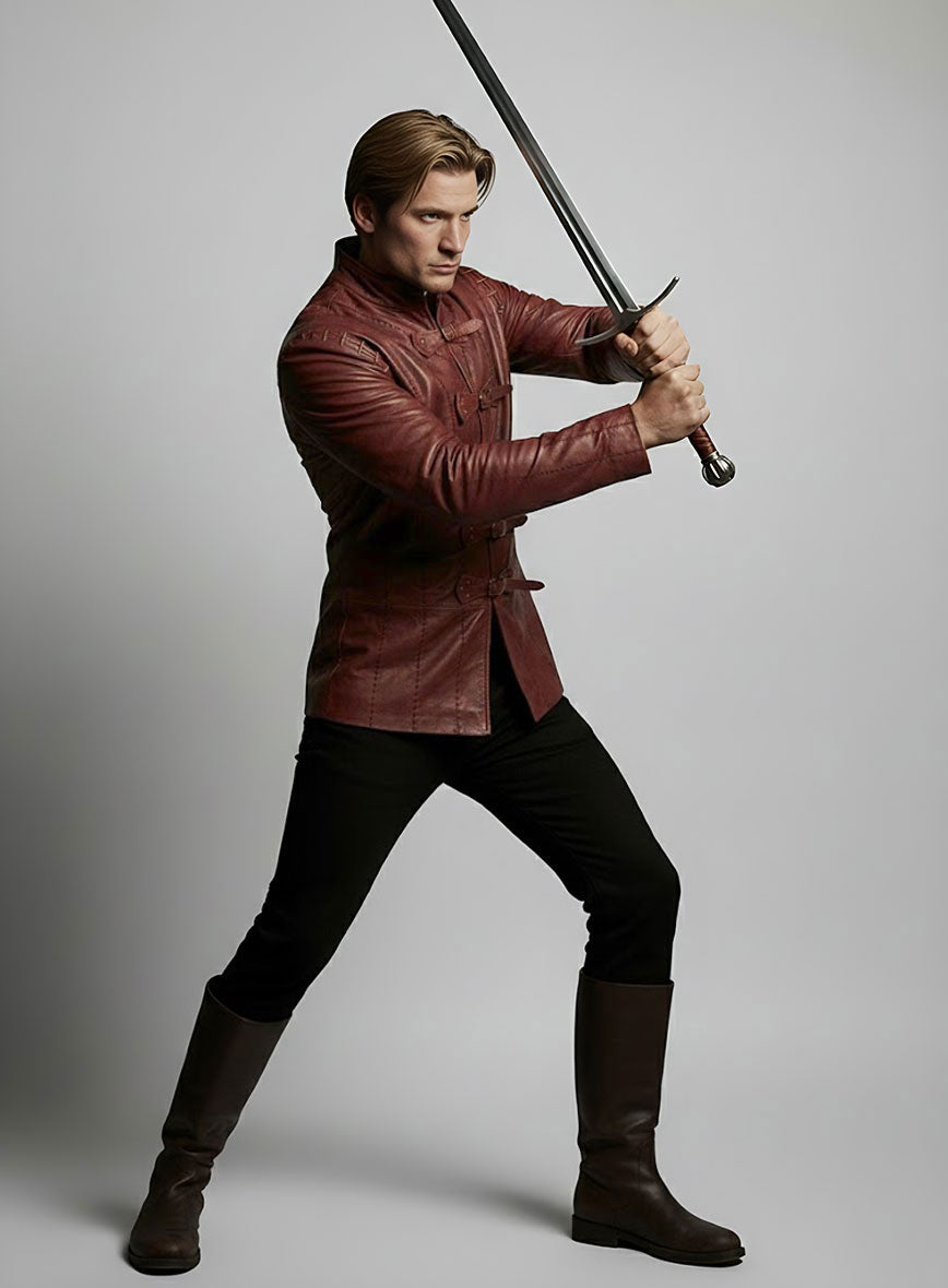 Jaime Lannister GOT Black Leather Jacket – close-up and worn views