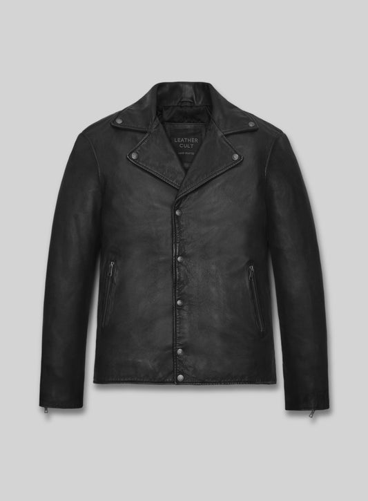 James Franco Black Snap-Button Leather Jacket – front view