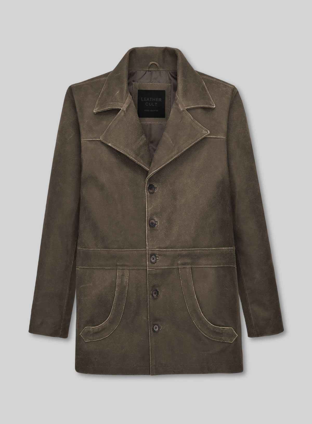 James Franco The Deuce Olive Brown Leather Trench Coat – front view