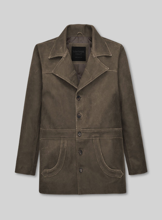 James Franco The Deuce Olive Brown Leather Trench Coat – front view