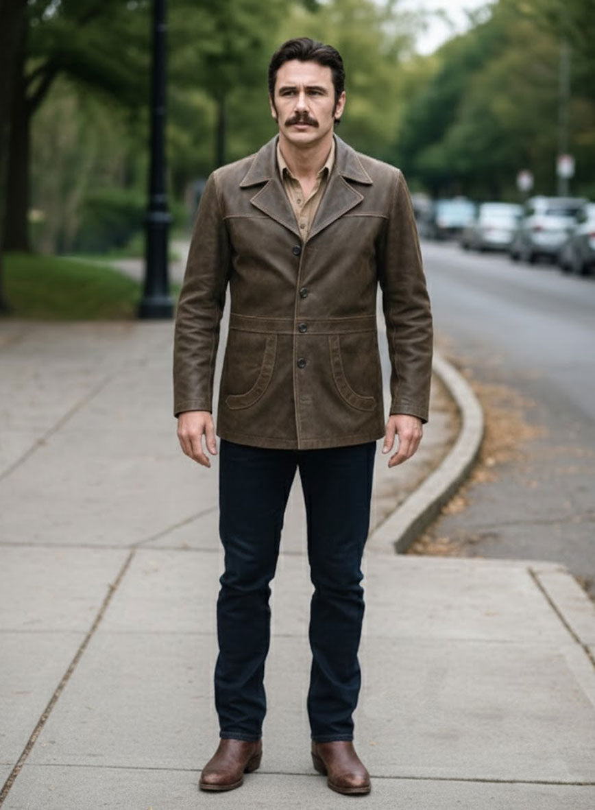 James Franco The Deuce Olive Brown Leather Trench Coat – worn look
