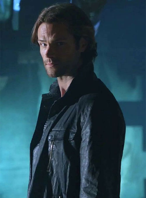 Jared Padalecki Supernatural Black Leather Jacket – close-up and worn views