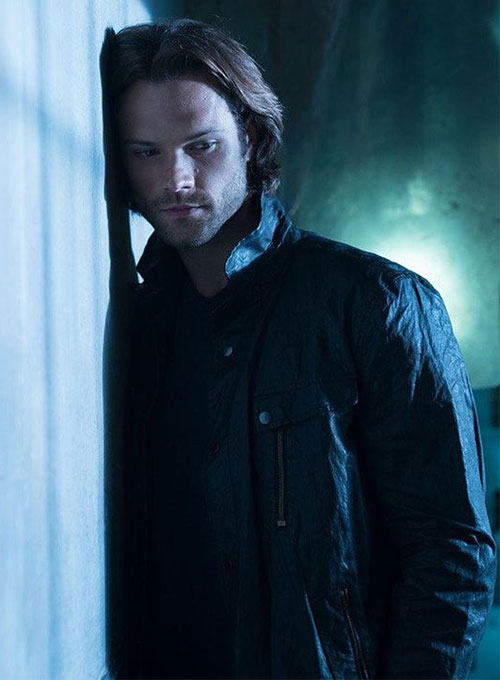 Jared Padalecki Supernatural Black Leather Jacket – close-up and worn views