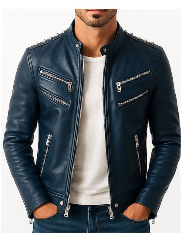 Jaxon Blue Leather Jacket – Men’s Premium Blue Leather Jacket