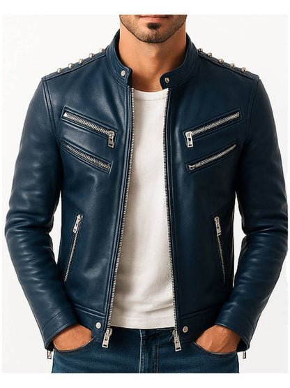 Jaxon Blue Leather Jacket – Men’s Premium Blue Leather Jacket