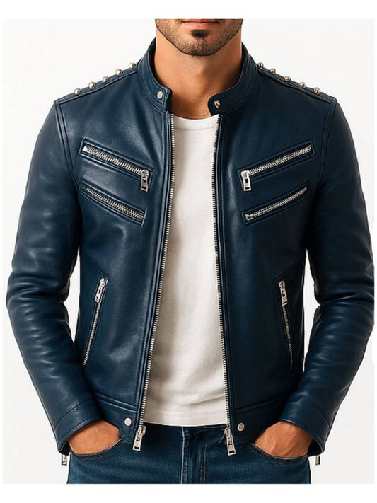 Jaxon Blue Leather Jacket – Men’s Premium Blue Leather Jacket