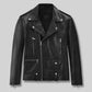 Jeff Goldblum NYC Black Biker Leather Jacket – front view