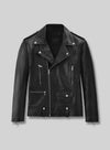 Jeff Goldblum NYC Black Biker Leather Jacket – front view