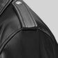Jeff Goldblum NYC Black Biker Leather Jacket – close-up detail of leather and stitching