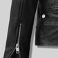 Jeff Goldblum NYC Black Biker Leather Jacket – close-up detail of hardware and pockets