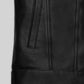 Jeff Goldblum Dominion Premiere Black Leather Jacket – close-up detail of hardware and pockets