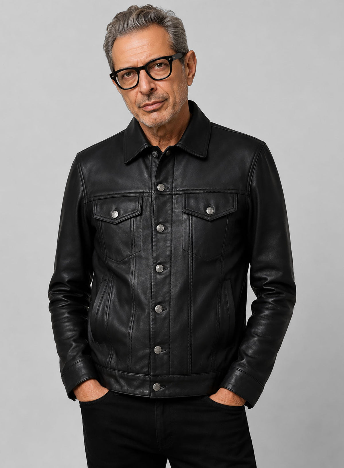 Jeff Goldblum Dominion Premiere Black Leather Jacket – worn look