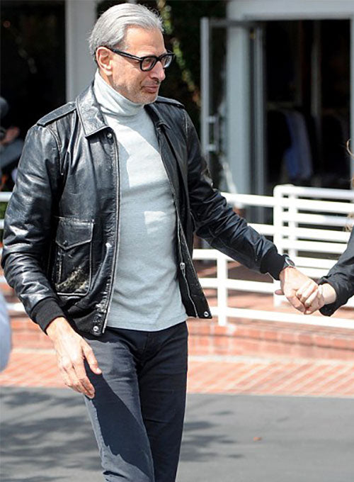 Jeff Goldblum Black Bomber Leather Jacket – Jeff Goldblum wearing the look, photo 3
