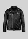 Jeffrey Morgan Walking Dead Black Leather Biker Jacket, product view 1
