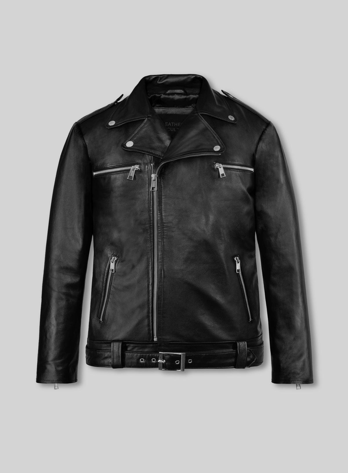 Jeffrey Morgan Walking Dead Black Leather Biker Jacket, product view 1