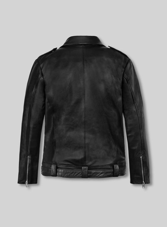Jeffrey Morgan Walking Dead Black Leather Biker Jacket, product view 2
