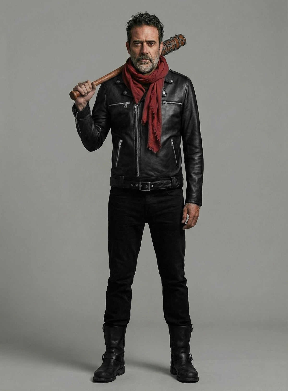 Jeffrey Morgan Walking Dead Black Leather Biker Jacket, product view 6