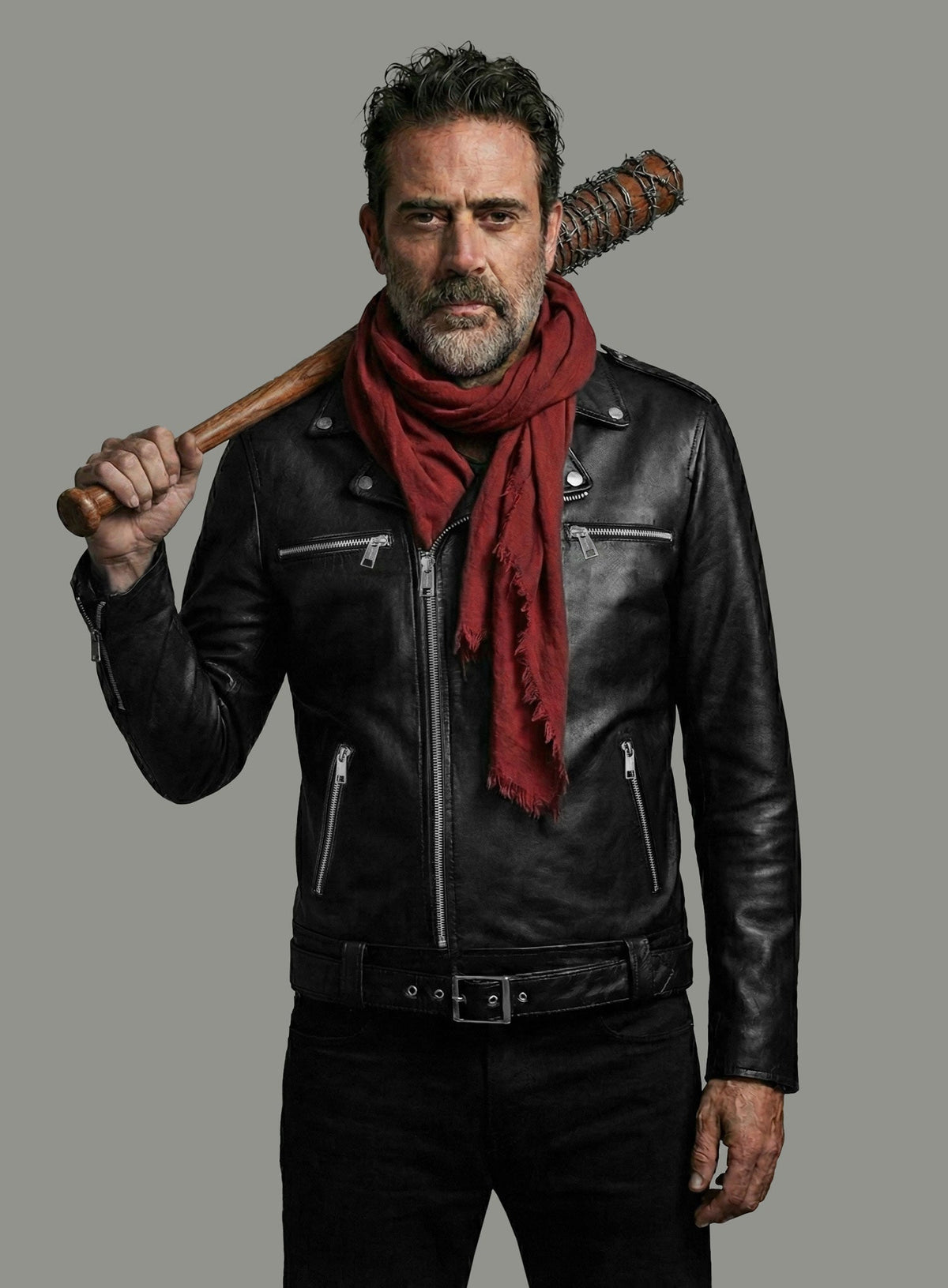 Jeffrey Morgan Walking Dead Black Leather Biker Jacket, product view 5