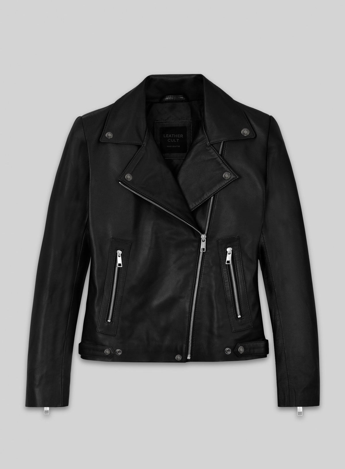 Jena Malone Black Leather Jacket – front view