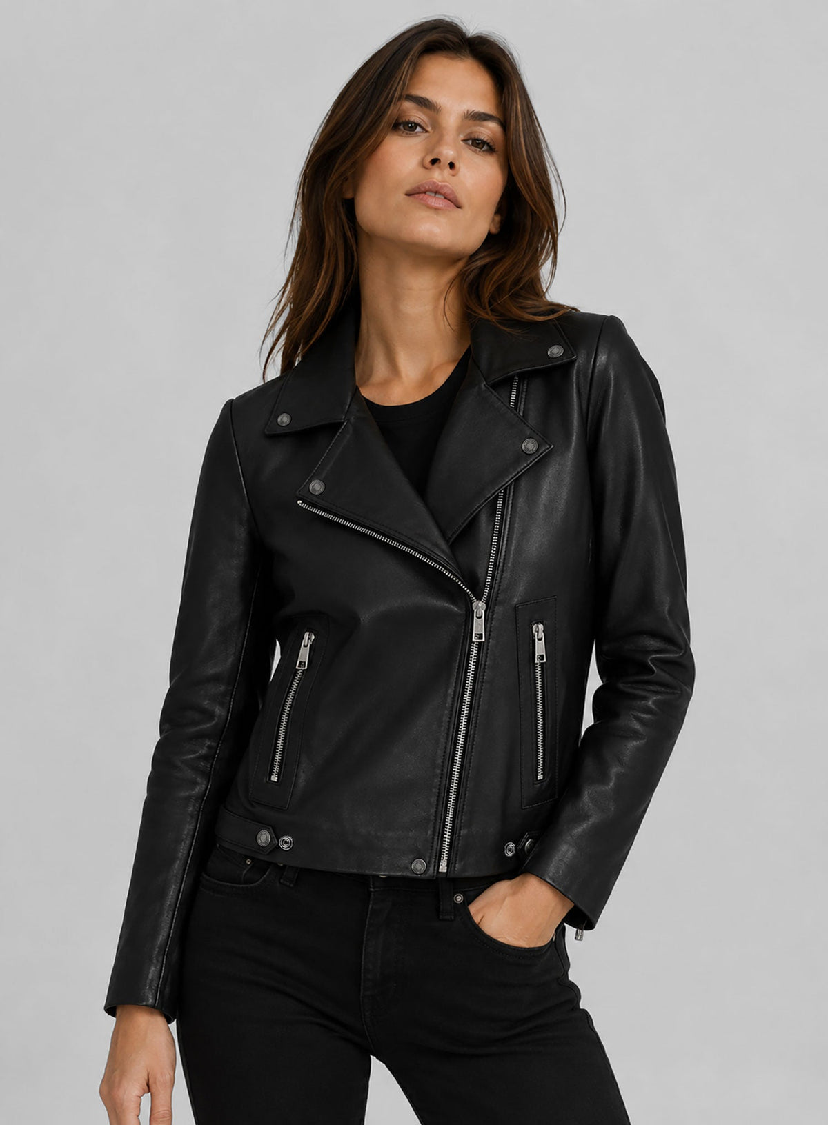 Jena Malone Black Leather Jacket – full product view
