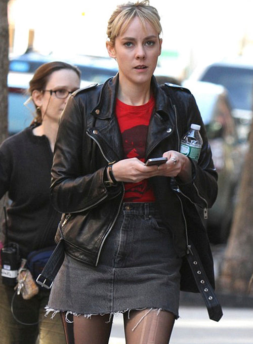 Jena Malone Time Out of Mind Black Leather Jacket – front view