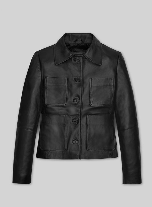 Jenna Ortega Wednesday Black Leather Jacket – front view