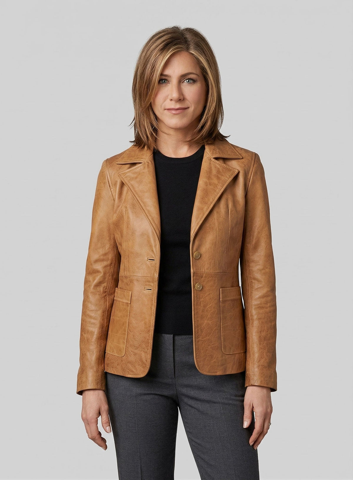 Jennifer Aniston Friends Season 5 Green Leather Blazer – full product view