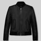 Jennifer Aniston Black Bomber Leather Jacket – front view