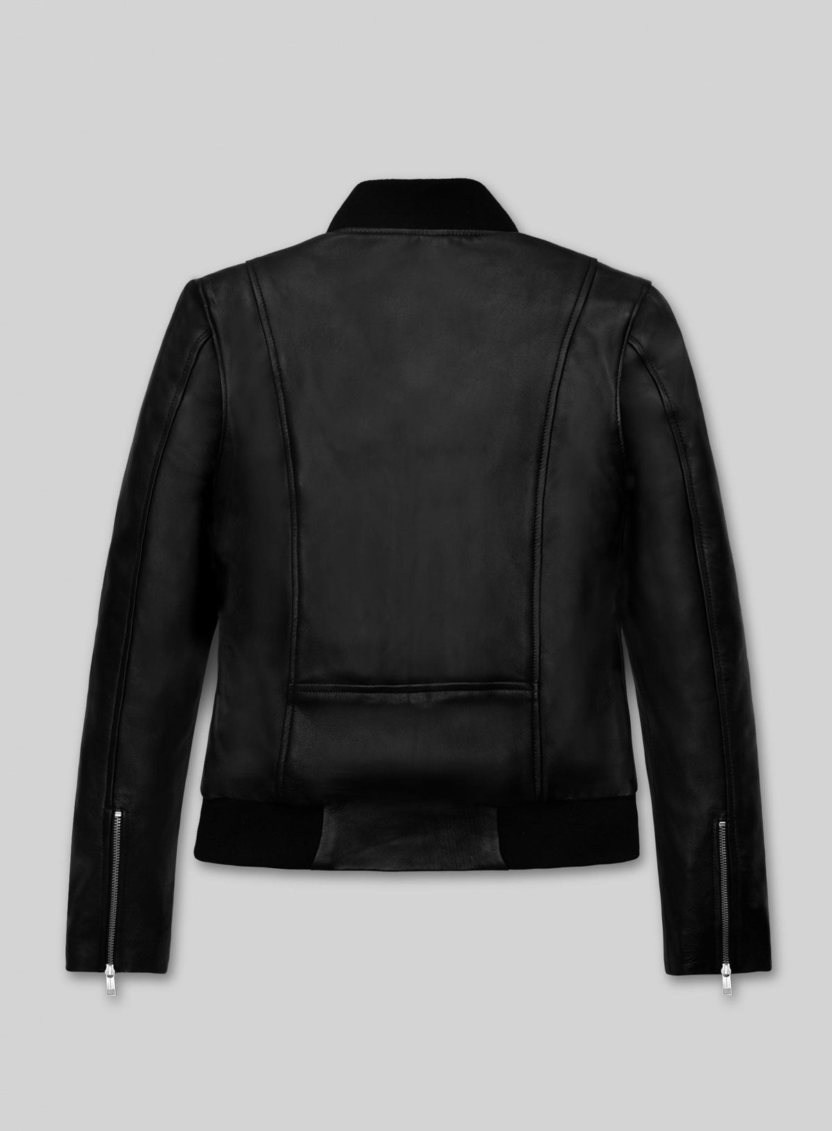 Jennifer Aniston Black Bomber Leather Jacket – back view