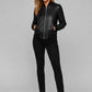 Jennifer Aniston Black Bomber Leather Jacket – close-up and worn views
