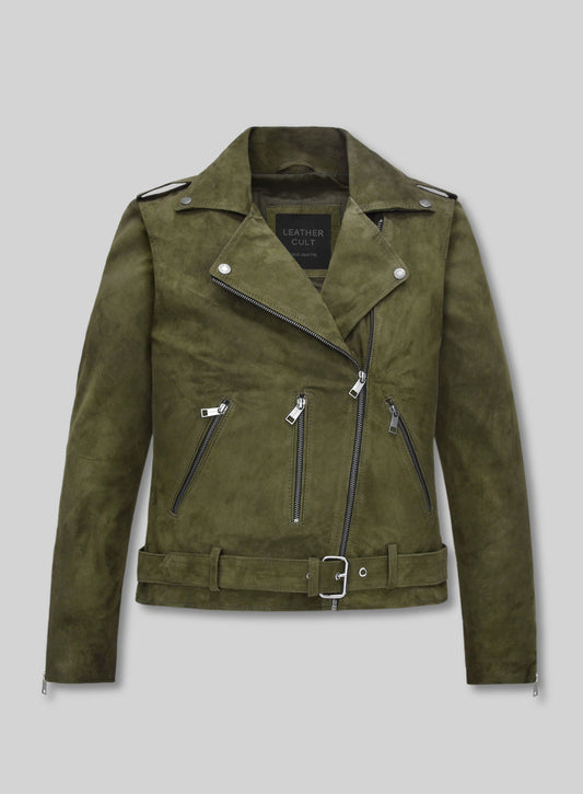 Jennifer Aniston Murder Mystery 2 Olive Green Leather Jacket – front view