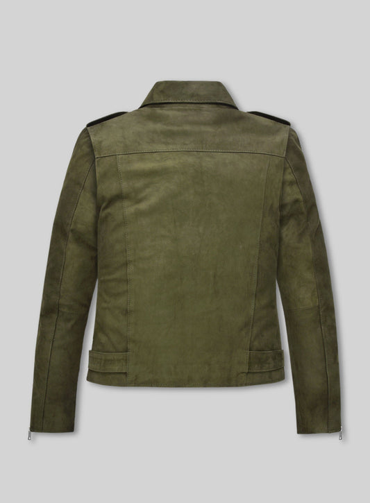 Jennifer Aniston Murder Mystery 2 Olive Green Leather Jacket – back view