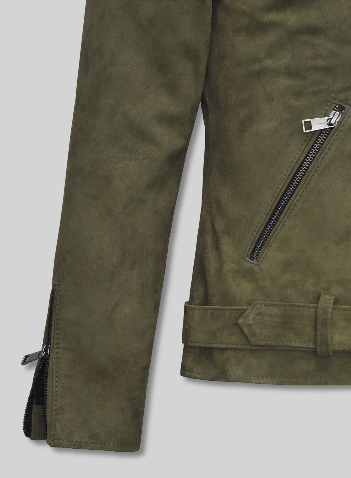 Jennifer Aniston Murder Mystery 2 Olive Green Leather Jacket – close-up and worn views