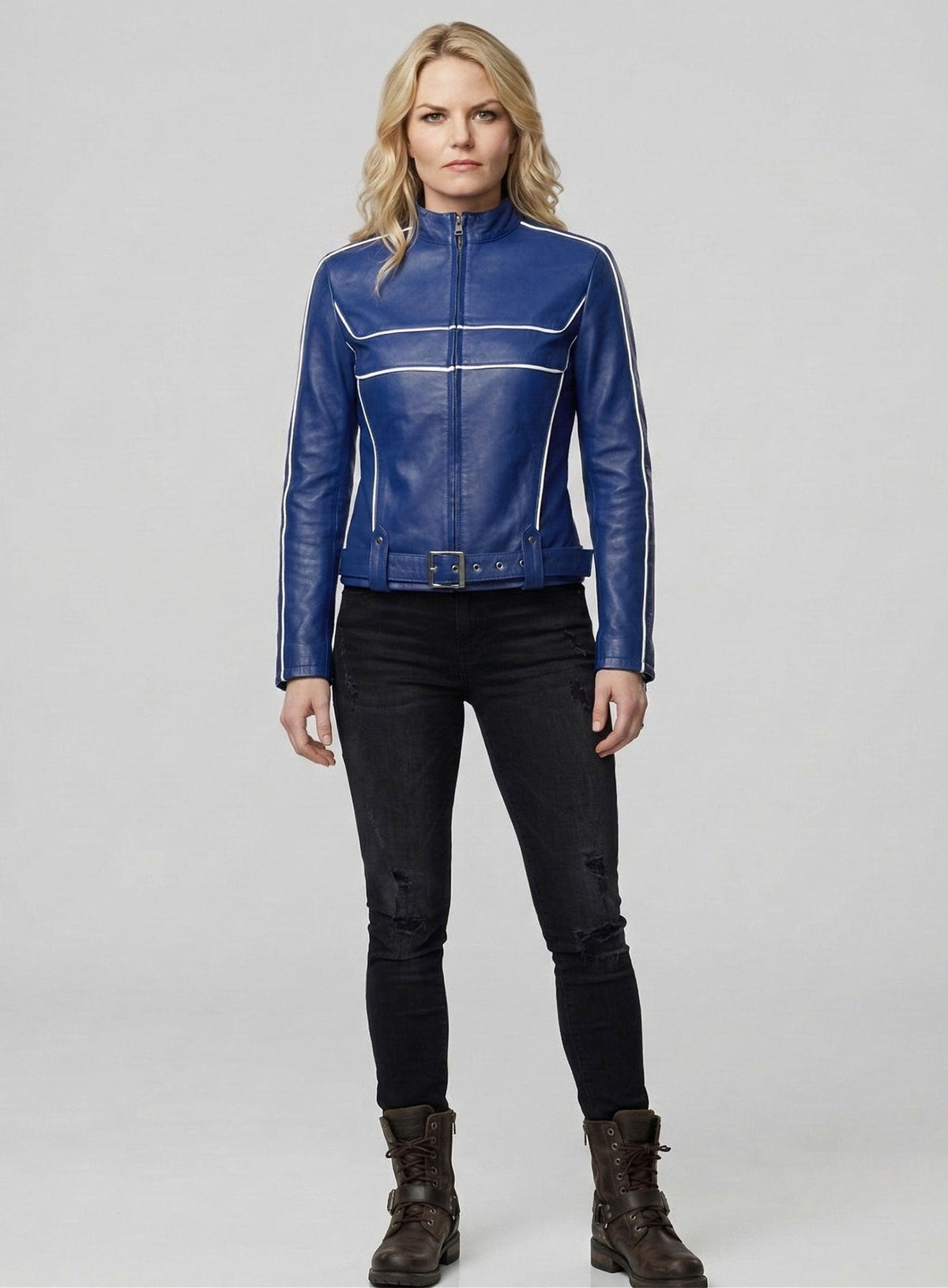 Jennifer Morrison Once Upon a Time White Leather Jacket – full product view