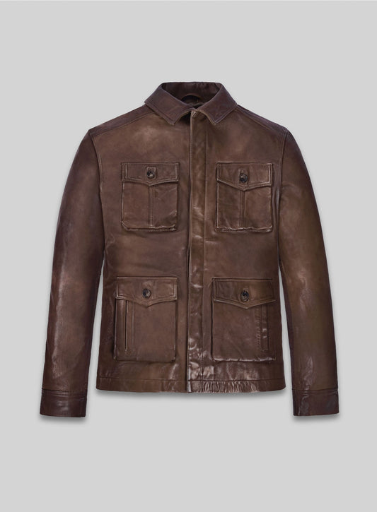 Jensen Ross Ackles Supernatural Season 7 Distressed Brown Leather Jacket – front view