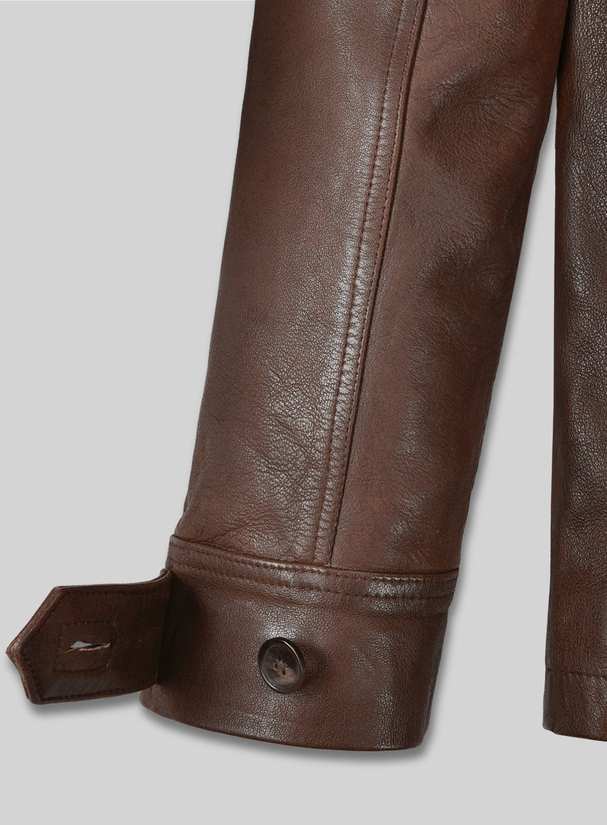Jensen Ross Ackles Supernatural Season 7 Distressed Brown Leather Jacket – close-up and worn views