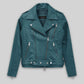 Jessica Alba Black Biker Leather Jacket – front view
