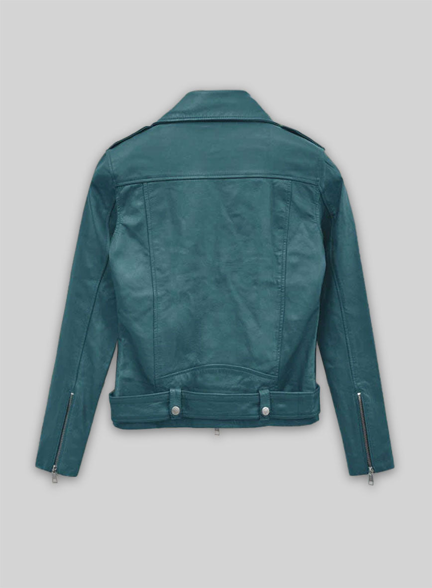 Jessica Alba Black Biker Leather Jacket – full product view