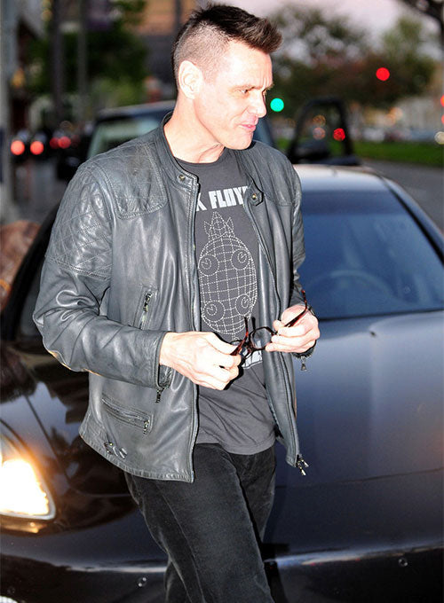 Jim Carrey Black Biker Leather Jacket – Jim Carrey wearing the look, photo 3