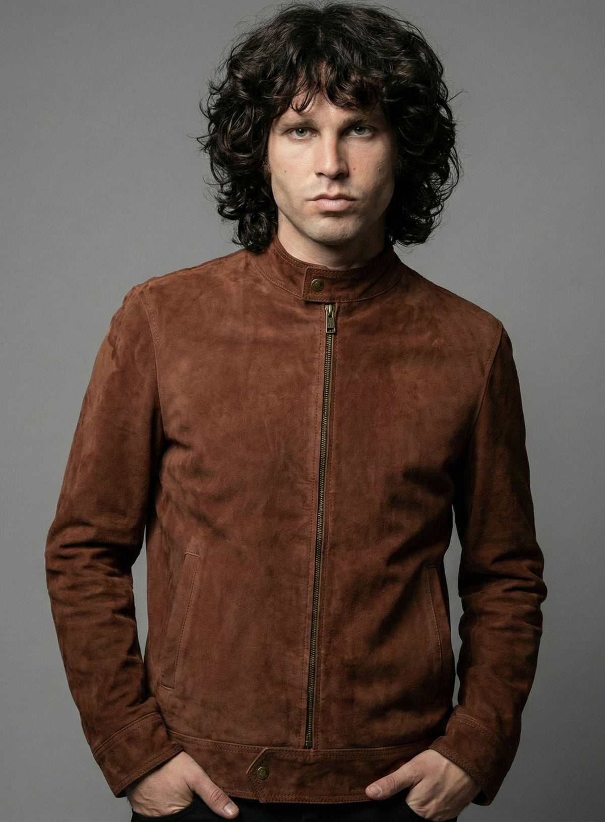 Jim Morrison 1969 Brown Suede Jacket in rust brown – worn look