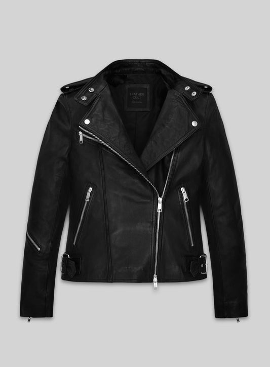 Jodie Comer Doctor Foster Black Leather Jacket – front view